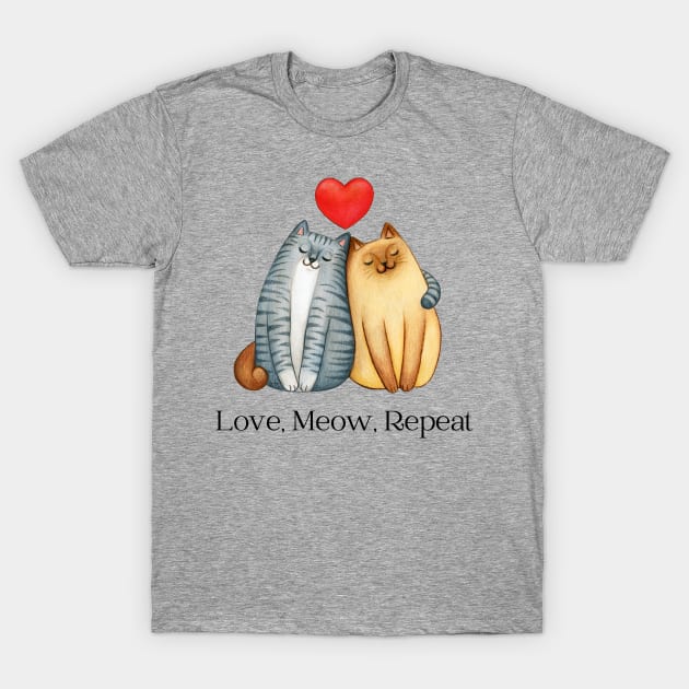 Love, Meow, Repeat T-Shirt by Whiskers and Wings